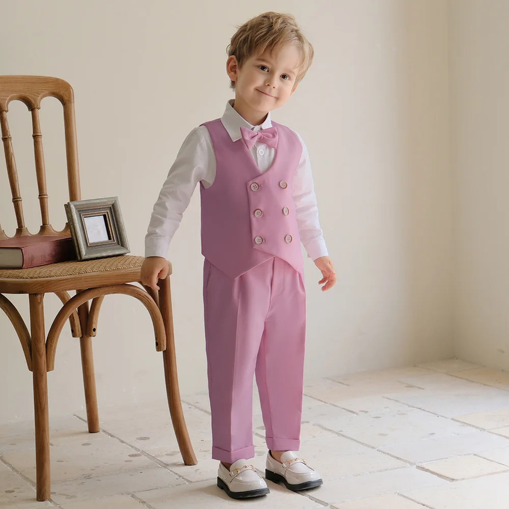 Childrens Formal Suit Set Spring Summer Boys Piano Birthday Wedding Pography Costume Kids Vest Pants Bowtie Flower Clothes 250704