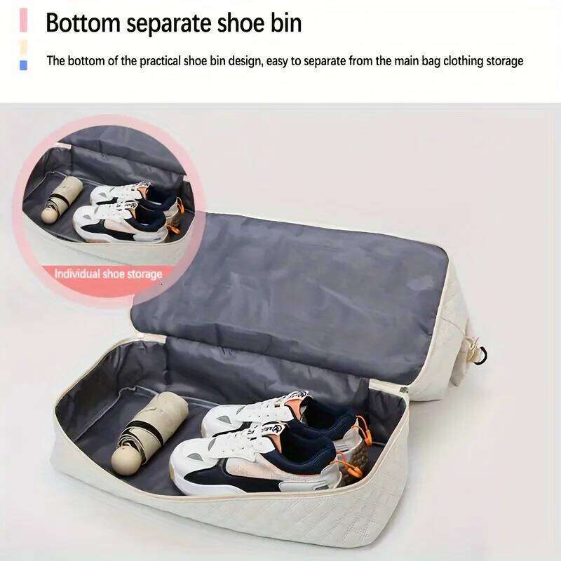2Pcs Set Large Capacity Travel Duffle Bag Sports Fiess Gym Yoga Tote Weekender Overnight Makeup Bag For Women