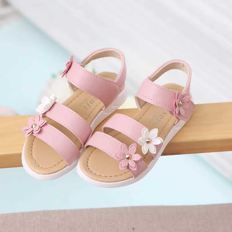 2024 Summer New Girls Sandals Kids Floral Sandals with 3 Flowers Princess Sweet for Wedding Party Dress Shoes Kids Sandals Size 21-36 R250707