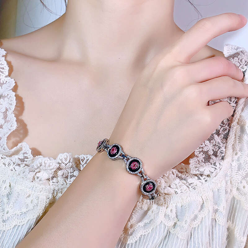 Autumn Winter New Style Zircon Red Fashion High-End Versatile Enamel Light Women's Bracelet Jewelry 66F