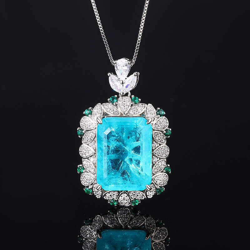 Huayoumei 2024 New Emerald Paraiba Square Ring Pendant Simple Women's Style 7E7