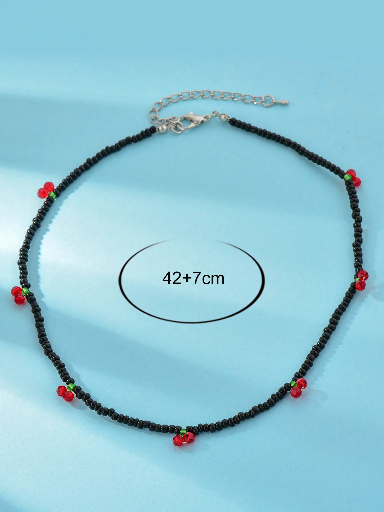 Long Way Summer Lovely Rice Beaded Necklace Fresh With Strawberry Cherry Women 250704