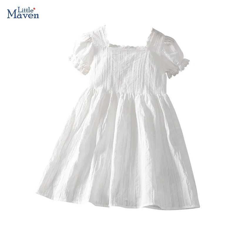 Little Maven Korean Summer Cute Baby Girl Solid Clothes Elegant White Dress Lace Children Refreshing Girls Princess Party Dress R250707