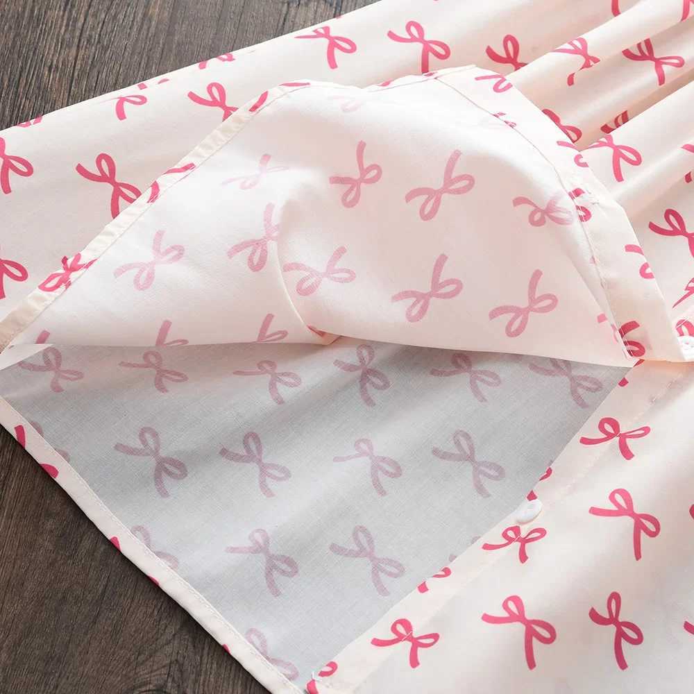 Korean Version Summer New Fashion 3-7 Years Girls Sweet Puff Sleeve Princess Dress 1 Pc Kids Bow Print Casual Clothes R250707