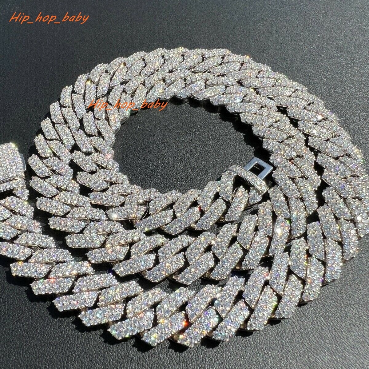 Custom Hip Hop Ice Out Mossanite Necklace 925 Sterling Silver VVS Moissanite Cuban Link Cuban Chain