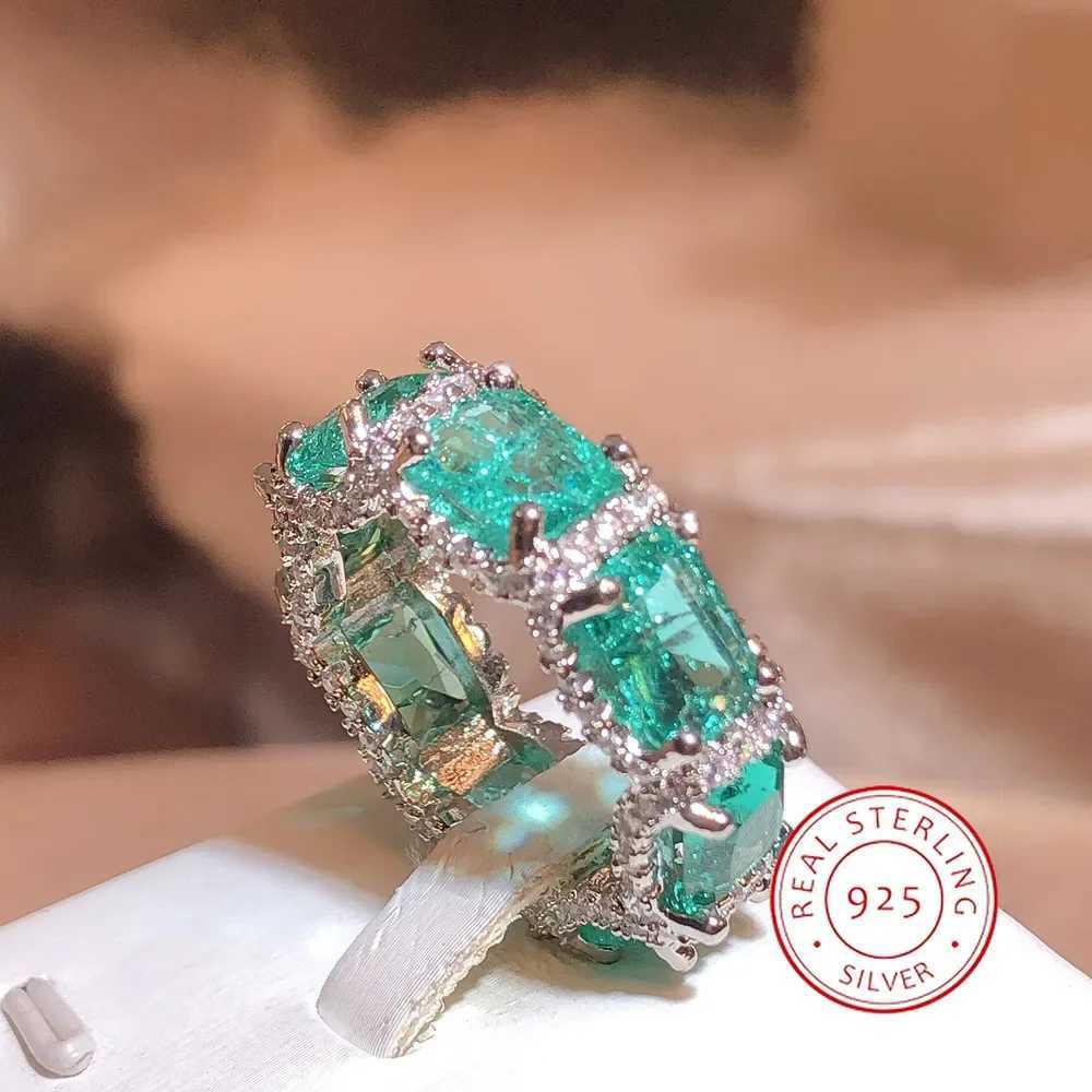 925 Silver Plated Paraiba Zircon Jewelry Heavy Industry Inlaid Aquamarine Topaz Ring Womens Party Wedding Rings XJ250707
