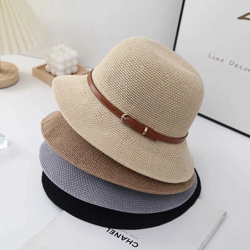 New Fashion Summer Cotton Large Bucket Hat For Women Solid Sun Hats With Belt Female Lady Outdoor Fisherman Hat Bonnet Cap Y250707