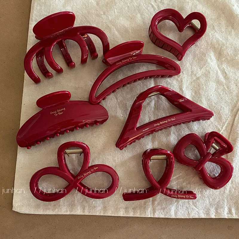 French Red Collection! Large Grip Letters Gold Label Back Head Updo Shark Clip Hair Accessories Headwear Hairpin Hair Claw Z250707