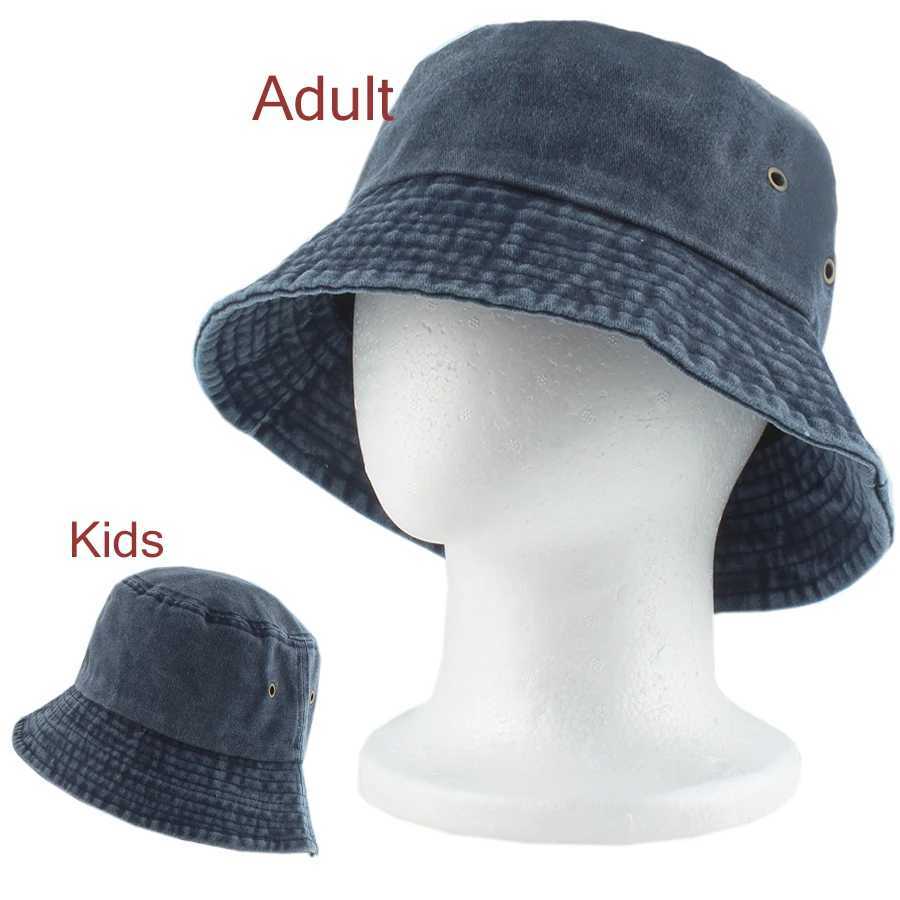Parent-Child Summer Bucket Hat Kids Vintage Washed Denim UV Protection Sun Hats Panama Girls Boys Outdoor Cotton Caps Adult Y250707