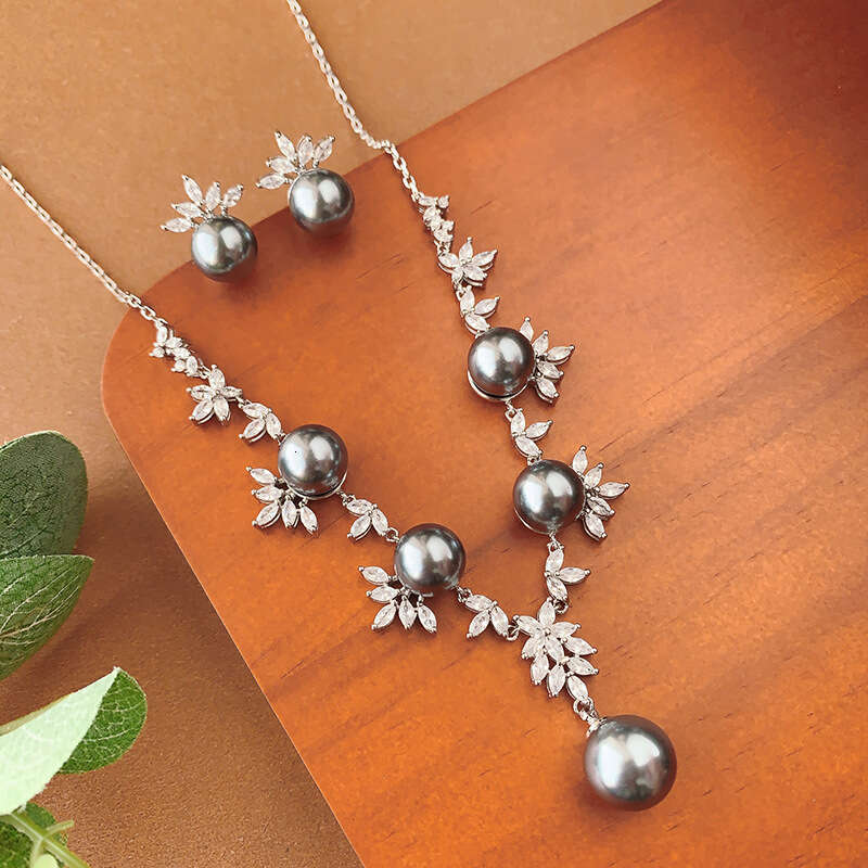 New Jewelry Set Pearl Accessories Necklace Earrings S Sier Needle Luxurious High-End Feel Women's Factory B36