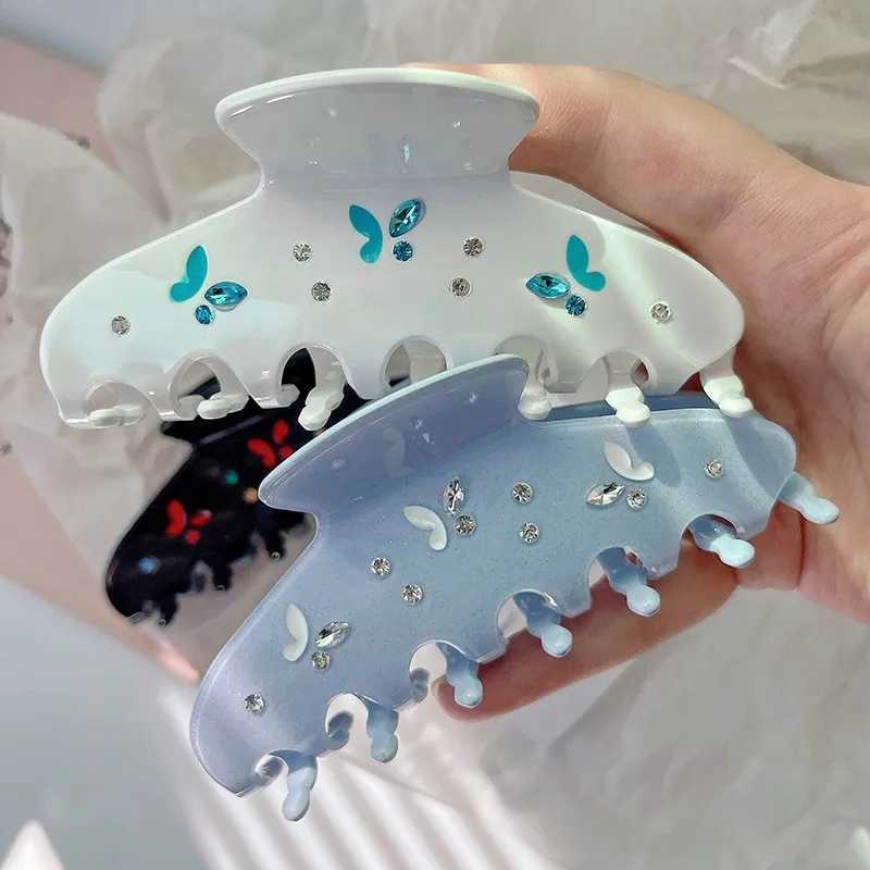 Muweordy New Water Diamond Butterfly Hair Clip Acetate Claw Clip Colorful Crab Hair Clip Shark Grip Hair Accessories for Women Y250707