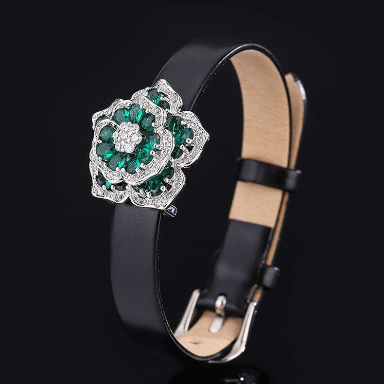 Jewelry Two-Piece Set Camellia Ring Full Diamond Noble Topaz Blood Red Bracelet For Women 405