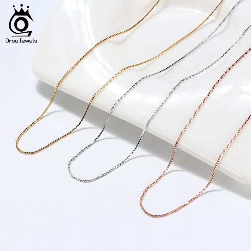 ORSA JEWELS Italian 925 Sterling Silver Box Chain Necklace Rose Gold/Gold Plated Silver Necklaces Neck Chains for Pendant SC07-G 250702