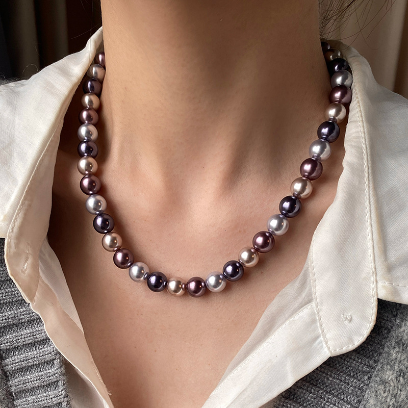 Designer necklace Morandi Mixed Color Purple Aurora Pearl Necklace for Women Light Luxury Niche HighEnd Clavicle Chain Choker 2025 New Model