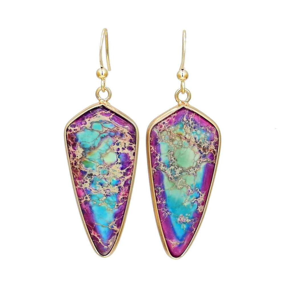 Outstanding Women Jewelry Natural Stone Bohemian Jasper Mixed Color Arrow-Shaped Earrings