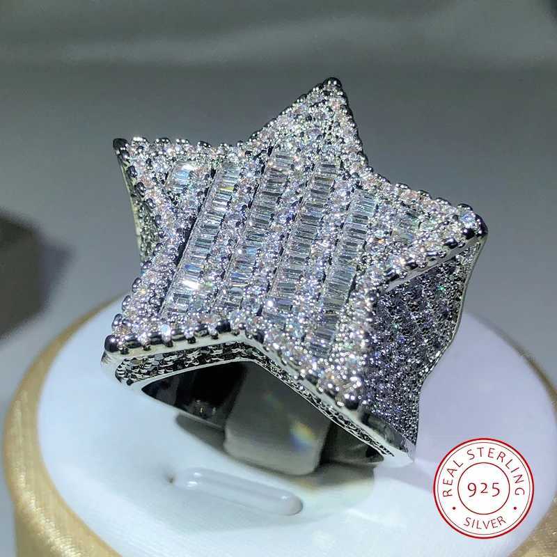 925 Silver Luxury Star Diamond Rings For Men/Women Solid White/Yellow Gold Rings Shine Hip Hop Jewelry Gifts XJ250707