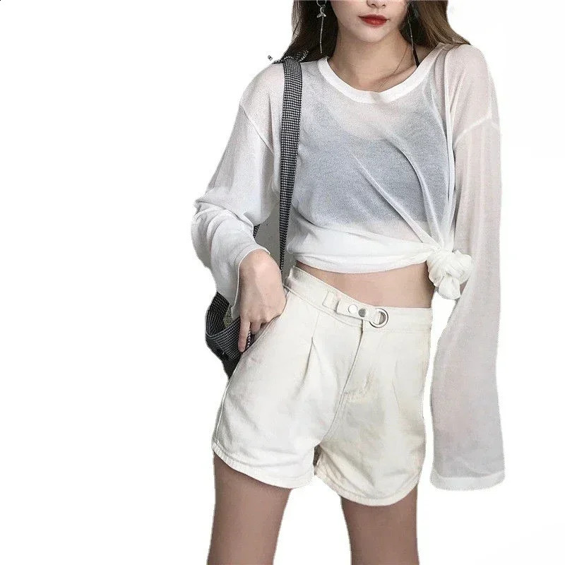 Sheer T-shirts Women Loose Korean Fashion Summer Sun-proof Leisure Clean Fit All-match Long Sleeve Breathable Lazy Ulzzang 2XL 250703