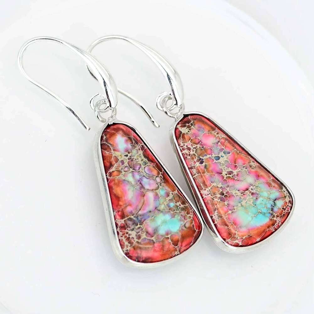 Bohemian Style Natural Imperial Stone Pendant Earrings Water Drop - Shipped