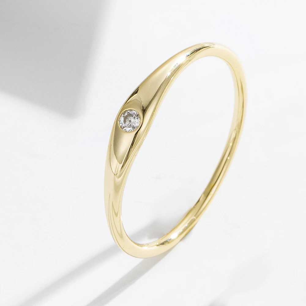 Simple Fashion Sterling Silver 925 Jewelry Ring Fine Rings Plain Single Zircon Finger Rings Jewelry Women Gold Plated XJ250707