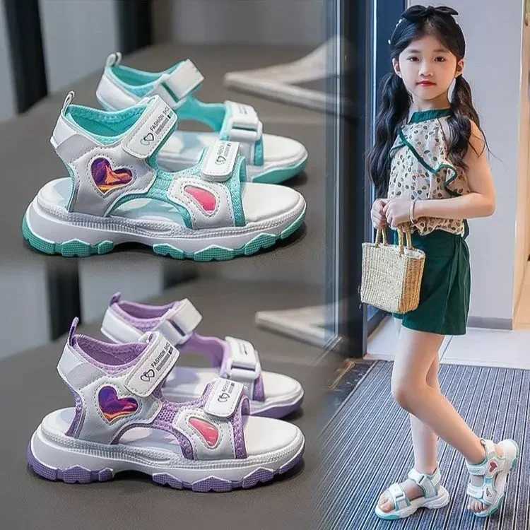 2025 New Summer Girls Sandals Kids Princess Beach Shoes for Vacation Soft Sole Anti-Slip Girls Candy Color Flats Wear-Resistant R250707