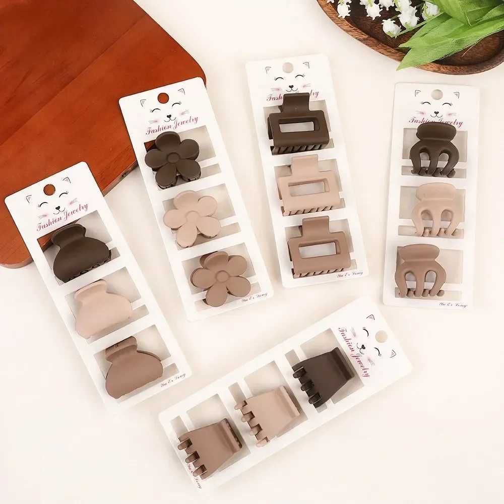 3pcs/set Coffee Color Small Hair Claw Frosted Geometric Simple Hairpin Hair Clip Barrettes for Women and Girls Hair Accessories Headwear Y250707