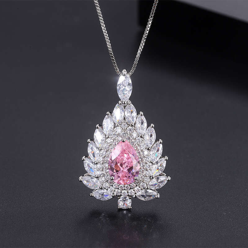 S Sier Needle Trendy Imitation Jewelry Accessories Set High-End Pink Dia Earrings Ring Pendant For Women 590