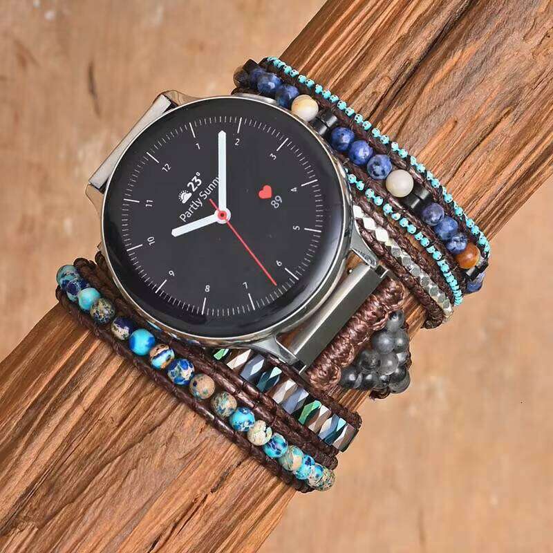 Natural Stone Bead Bracelet Bohemian Strap 20mm Compatible with Samsung Active 2/Galaxy Watch 3 41mm 45mm