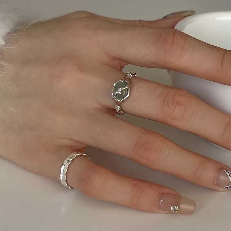 925 Sterling Silver Plated Liquid Lava Hetian Jade Bamboo Ring for Women Girl Gift Irregular Vintage Jewelry Dropshipping XJ250707