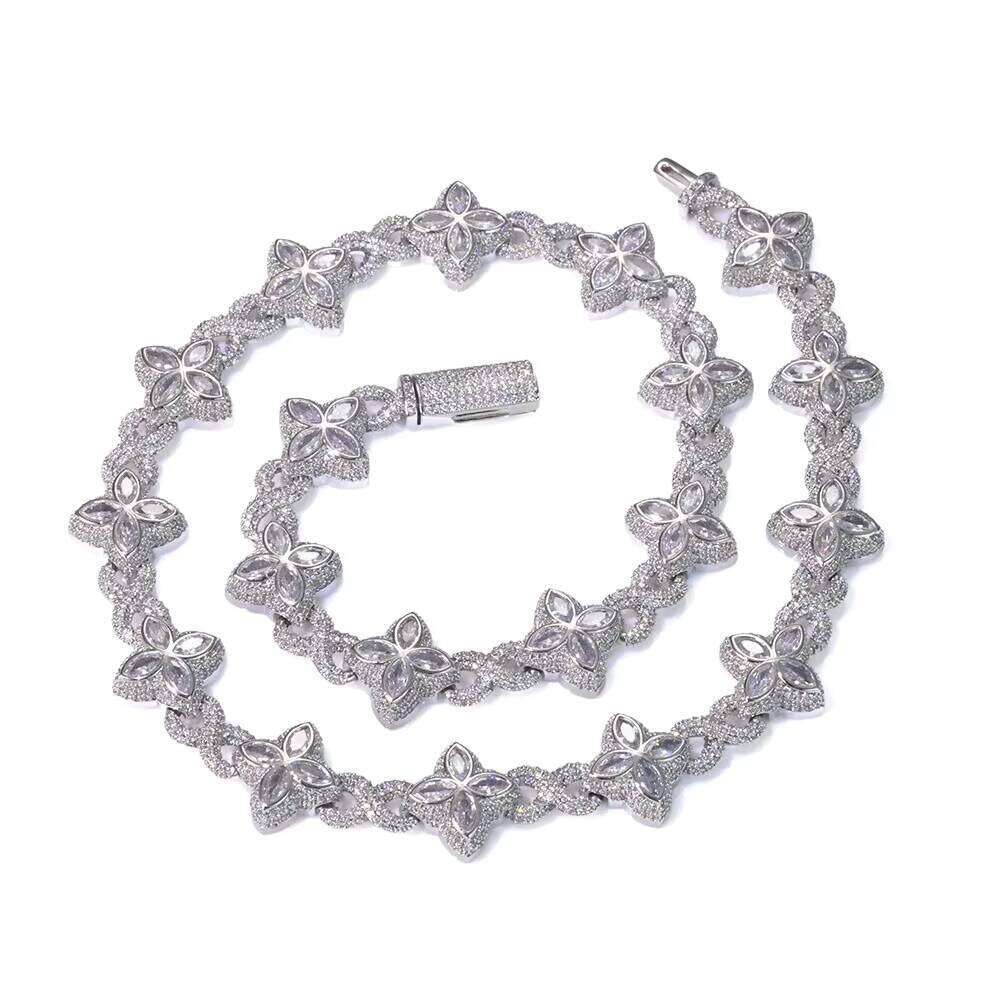 NUOYA Multi-color Vvs Moissanite Necklace Sterling Sier Hip Hop Jewelry Marquise Flower Design Cuban Chain