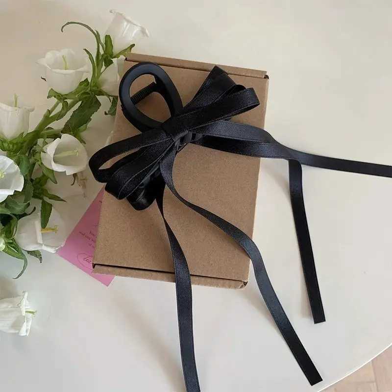 1pc Black ribbon bow clip new style back of the head dished hair clip frosted hair clip female shark clip hair accessory Z250707