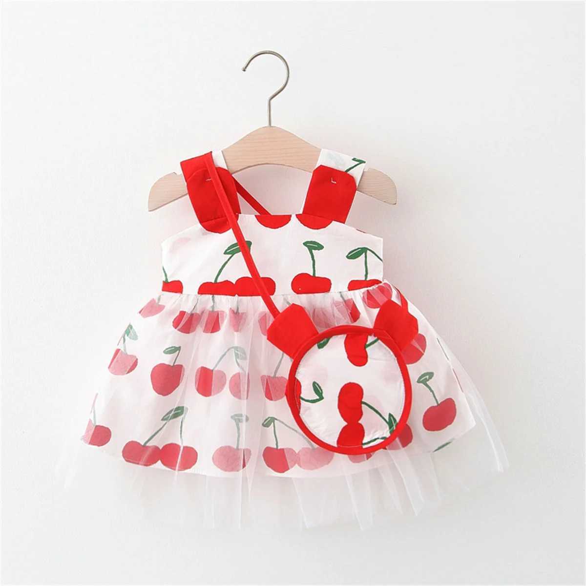 2-piece Summer Baby Girl Mesh Princess Party Birthday Dress and Bag Printed Suspender Sleeveless Fairy Clothes R250707