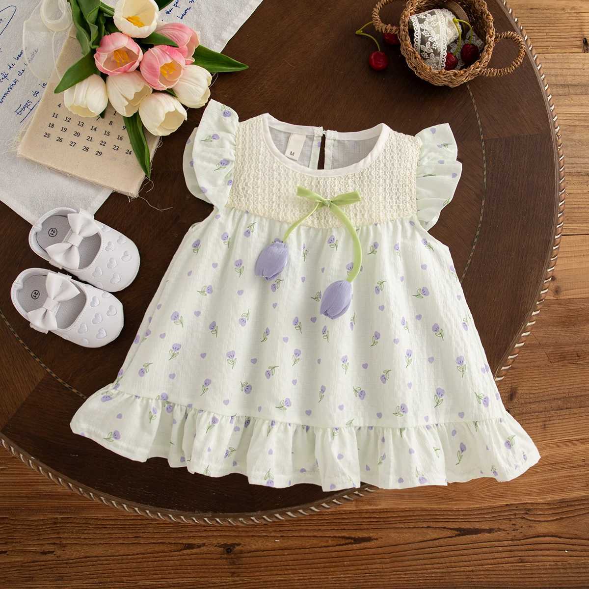 Baby Girl Summer Dress Tulip Cotton Girl Dress Cute Little Fly Sleeves Girl Princess Dress Baby Girl Clothing R250707