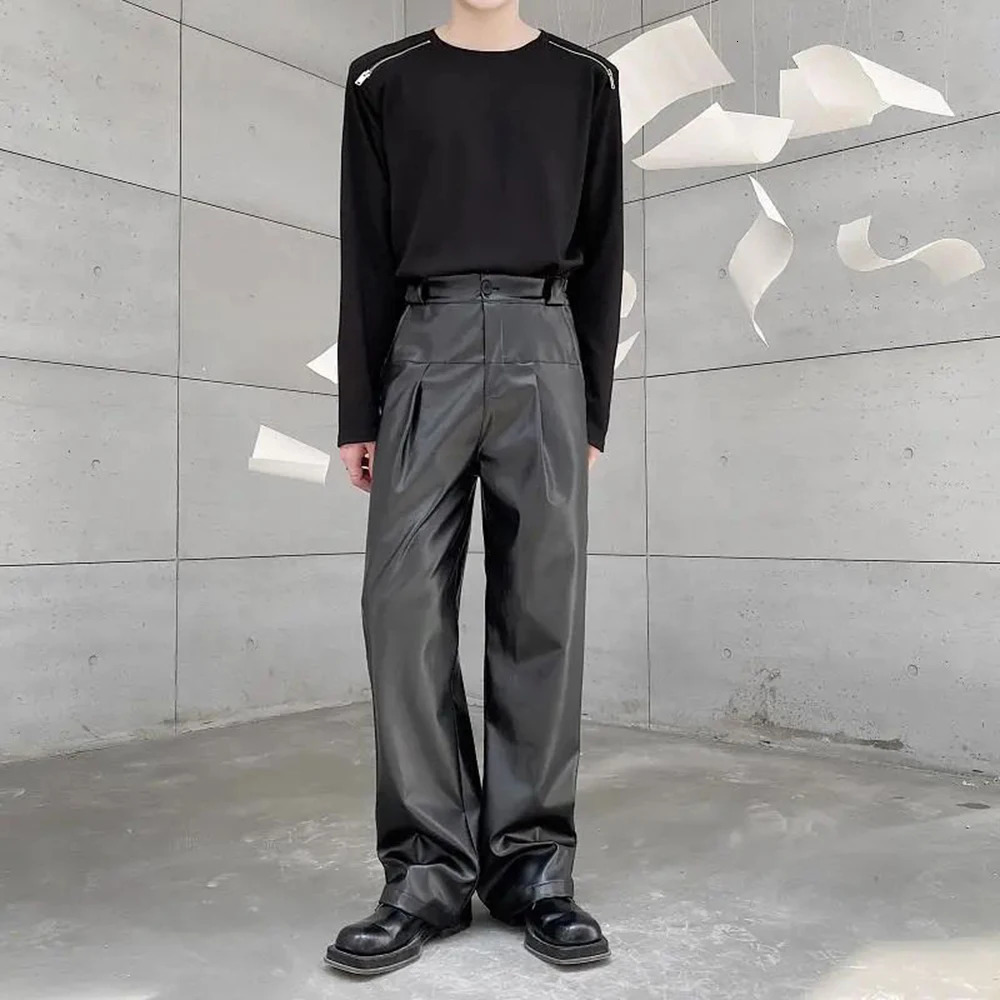 Mens Pu Leather Pants Performance Casual Trousers Autumn Streetwear Fashion Versatile Campus Straight MenS Clothing 250704