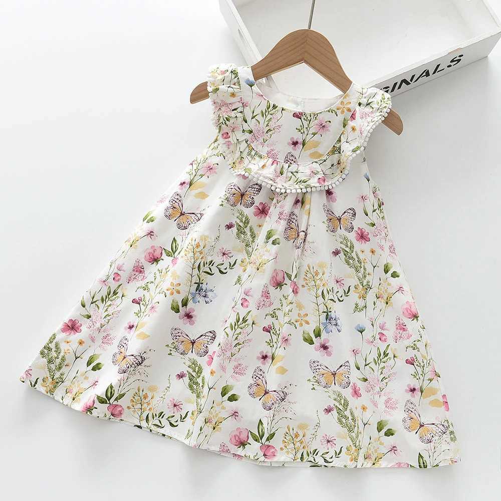 Children Clothes Crew-neck Sleeveless Vest Butterfly Flower Print Dress Temperament Casual Girls Dress R250707