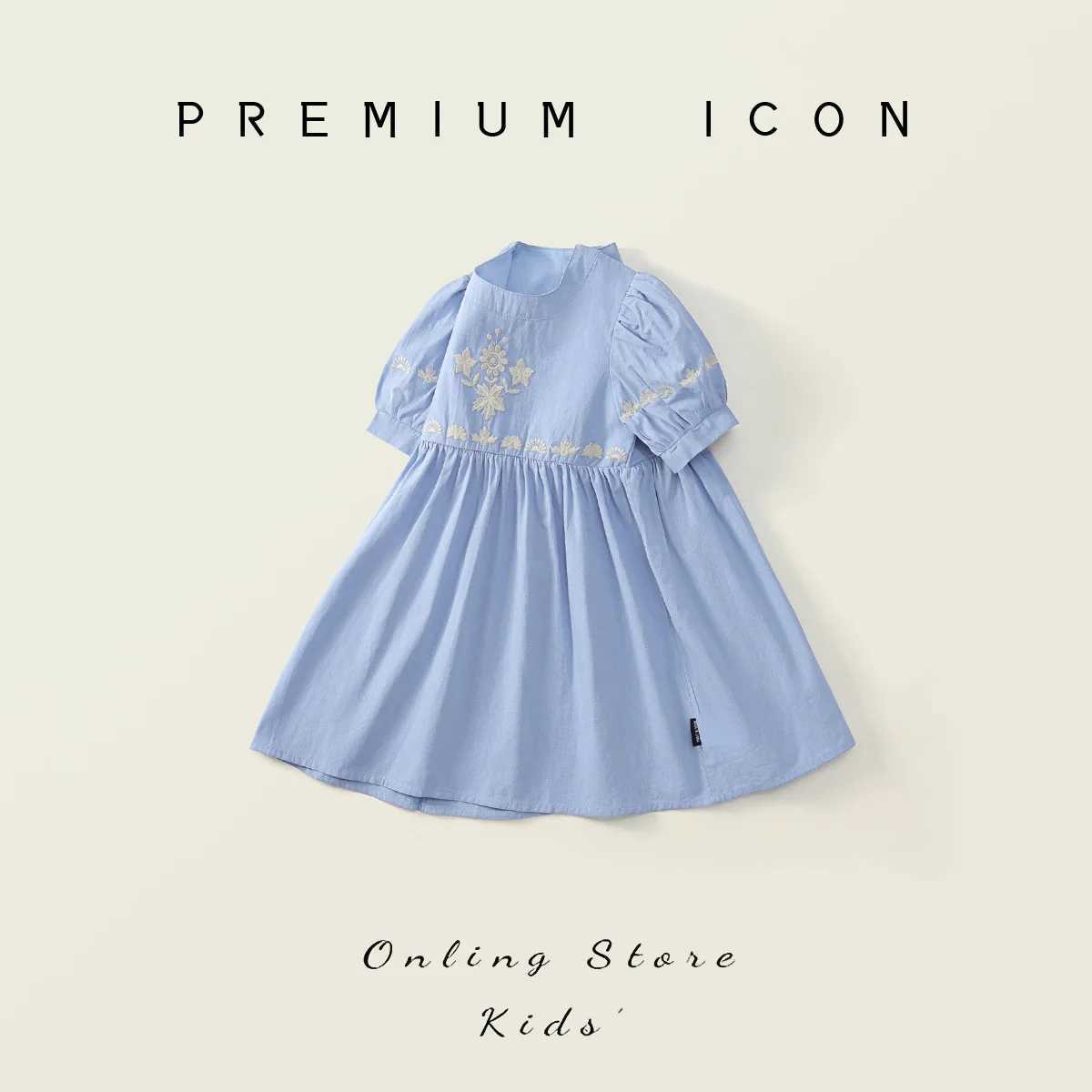Girls embroidered dress 2025 summer dress childrens French sky blue bubble short sleeved princess dress R250707