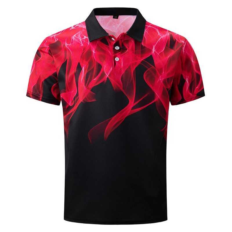 Summer Men Clothes 3D Digital Print Flame Short Sleeve Polo Shirt Men Casual Fashion Lapel Golf Polo Shirt Tops High Elasticity Y250707 Y250707