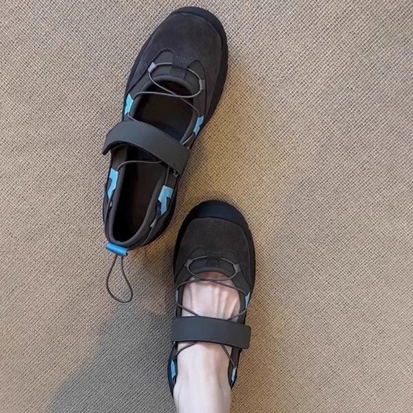 Genuine Leather Thick Sole Shallow Mouth Velcro Mary Jane for Women, Niche Designer Handmade Sports Casual Elegant Versatile Single Shoes