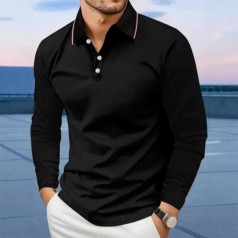 100% Cotton Mens Clothing Long Sleeve Casual Lapel Polo Shirt Elastic and Suitable for Sports and Casual Wear Golf Polo Shirt Y250707 Y250707