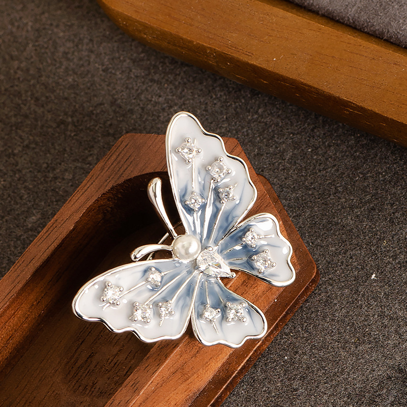Exquisite Fashion Diamond-Studded Pearl Oil-Drip Butterfly Open for Women, Non-Fading, Petite Minimalist Style Adjustable Index Finger Ring