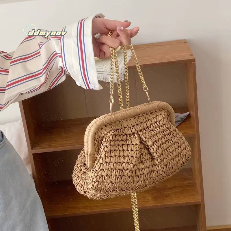 Gusure Summer Designer Shoulder Straw Weaving Clutch Purse Women Dumpling Crossbody Beach Bag Fashon Cloud Pouch ddmynov