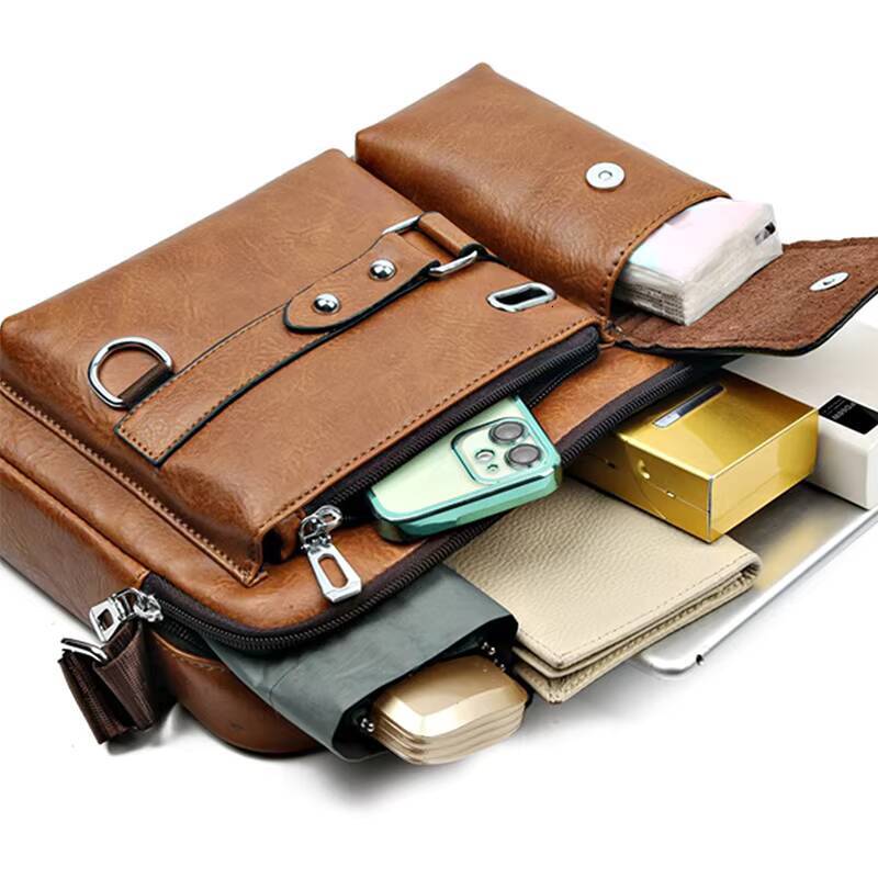 PU Handbag Mens Casual Business Large Capacity Shoulder Crossbody Bag ddmynov