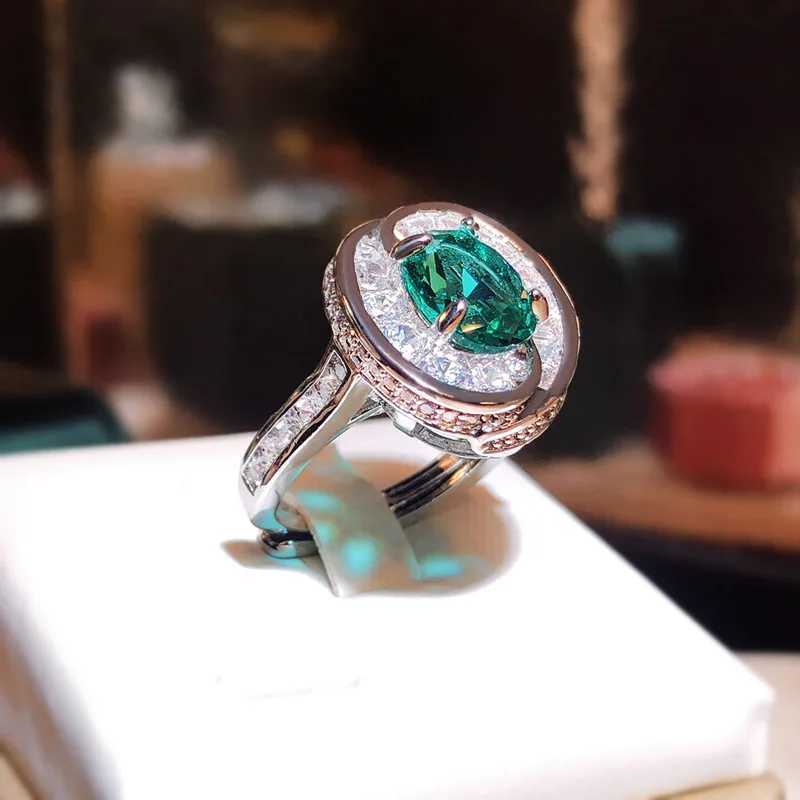 Round Emerald Stone Rings for Women Vintage Colorful 925 Sterling Silver Finger Ring Open Adjustable Jewelry Gift Womens Ring XJ250707