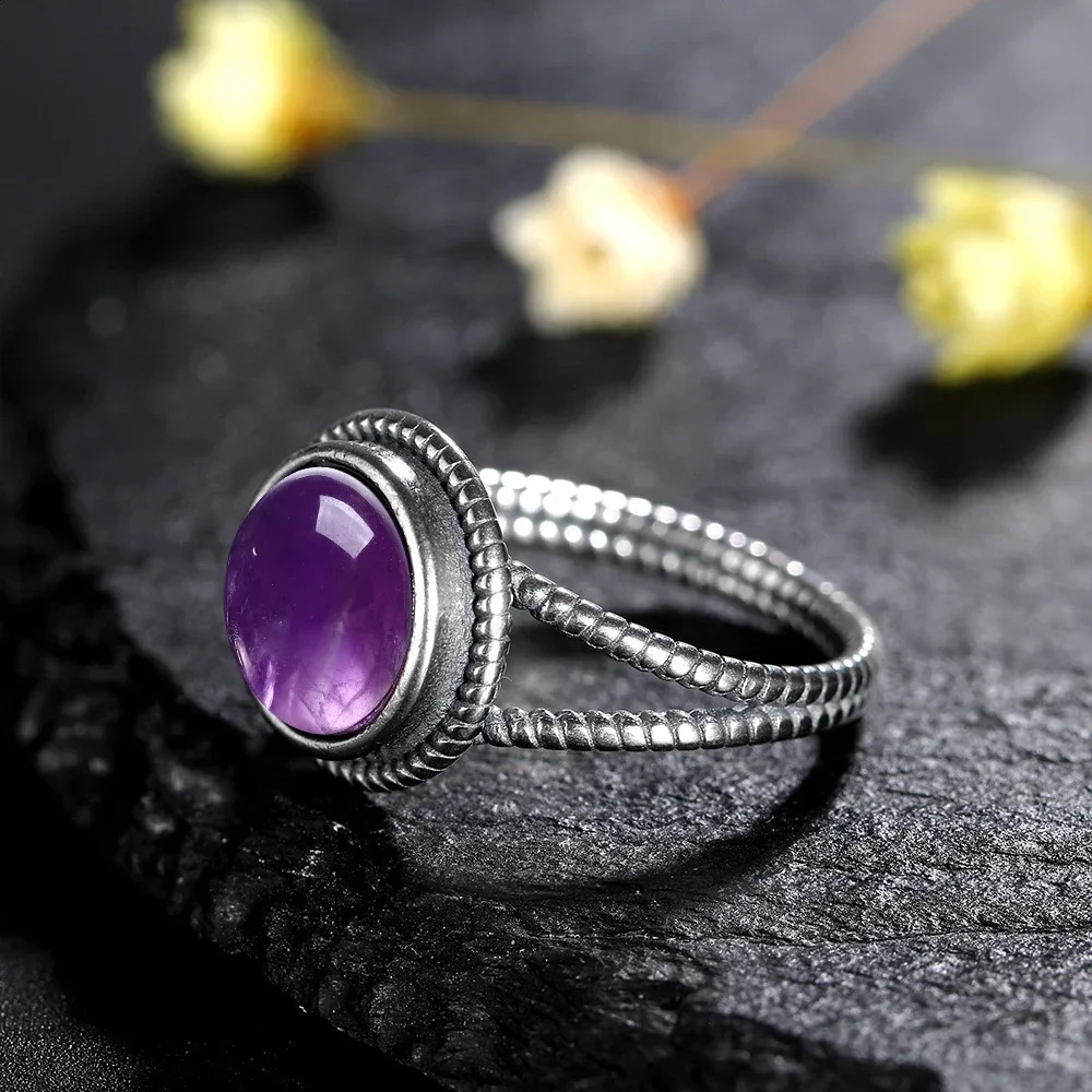 Arrival Vintage Natural Amethyst Rings For Women S925 Silver Jewelry With Stones Anniversary Gift 250624