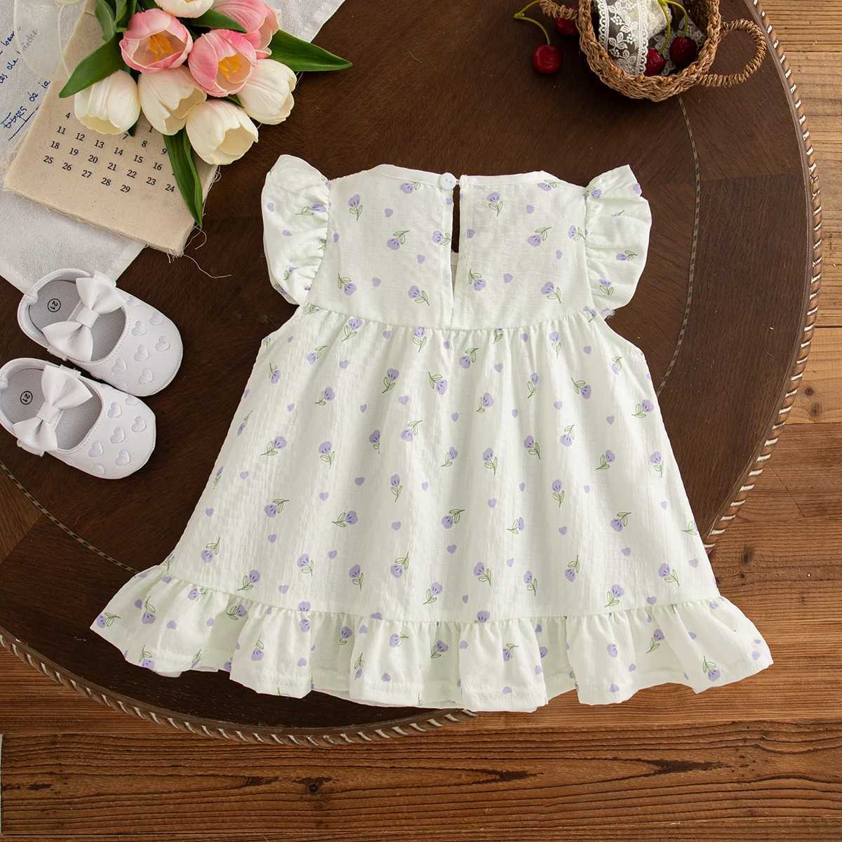 Baby Girl Summer Dress Tulip Cotton Girl Dress Cute Little Fly Sleeves Girl Princess Dress Baby Girl Clothing R250707
