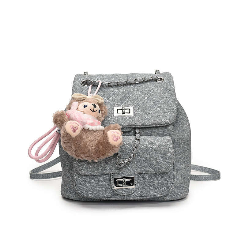 Chanel Style Free shipping Quilted Chain Small Backpack for Women 2025 New Casual Student School Niche Denim-Like Double Shoulder Bag