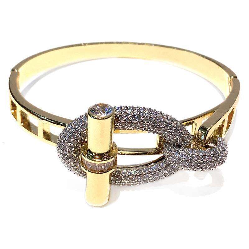 DHcollections New Horizontal Bar OT Series Ring Bracelet Set Pig Nose Light Copper Inlaid with Zircon