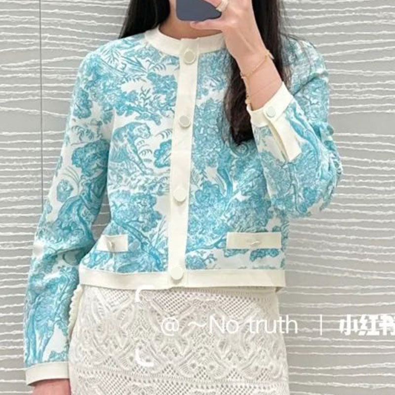 Ladies Animal Jacquard Knit Cardigan Designer Cropped French Sweater Fashion Runway Luxury Button Front Early Fall Collection Clothing S0722