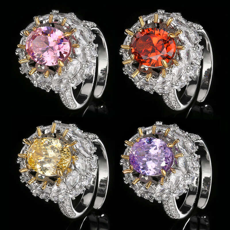 Huayoumei Jewelry Zircon Pink Yellow Diamond High-End Fashion Open Ring For Women Wholesale E3e