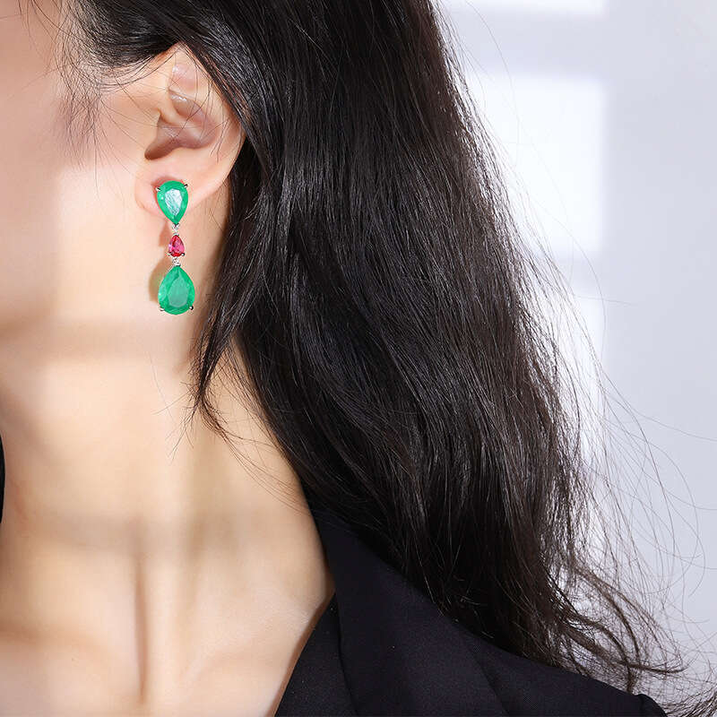 Trendy Imitation Paraiba Emerald Socialite Stud For Women Micro Pave Faux Earrings 75C