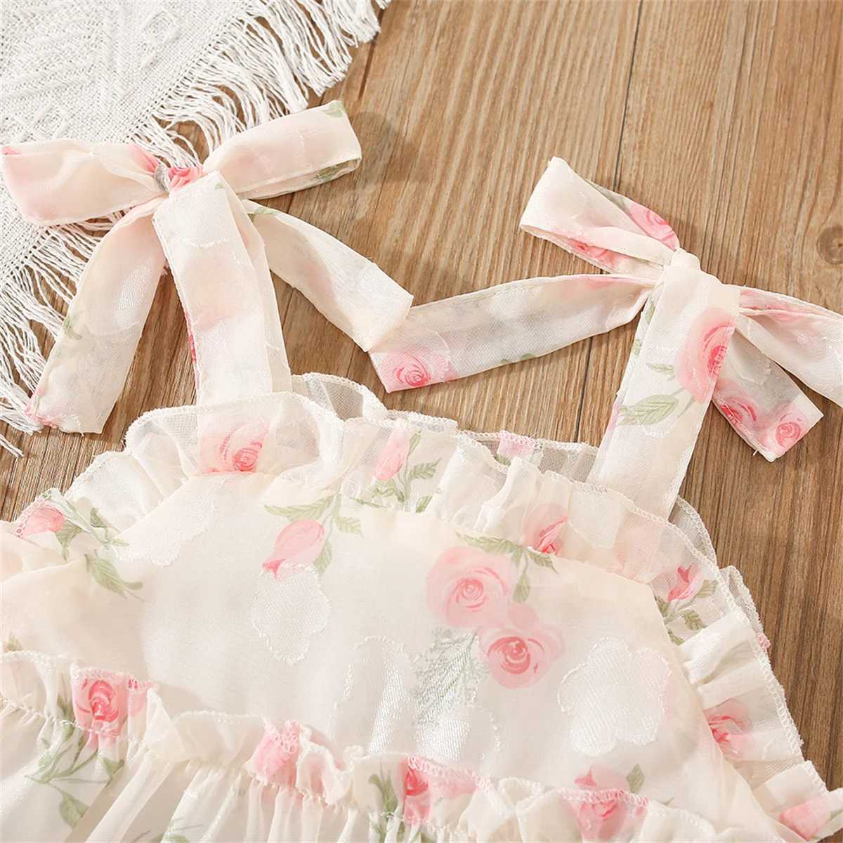 Summer Girls Dress Strap Chiffon Cool Beach Skirt Beautiful Fragmented Flower Ladies Fashion Bow Sleeveless Skirt R250707
